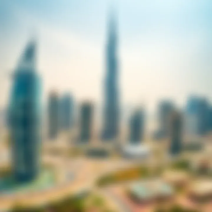 Panoramic skyline of Dubai with Al Sondos Tower prominently featured