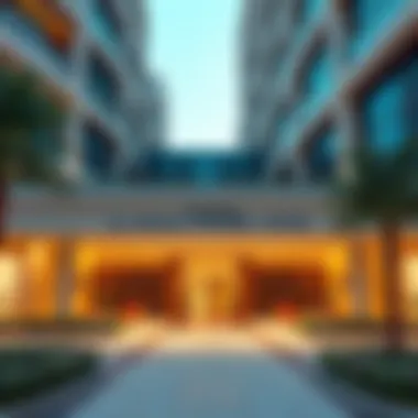 Exterior entrance of Al Zarouni Business Centre highlighting its design