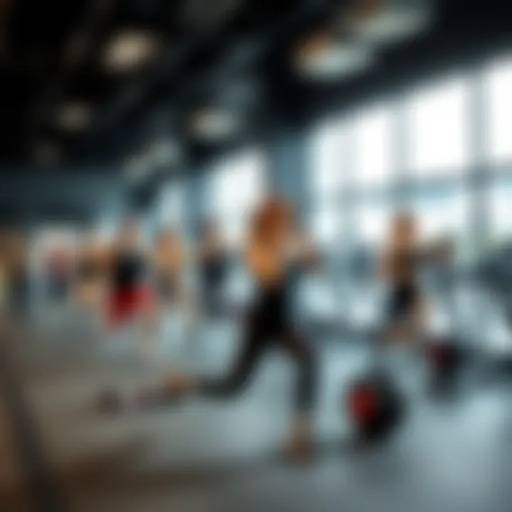 Group fitness class in action, highlighting dynamic workouts