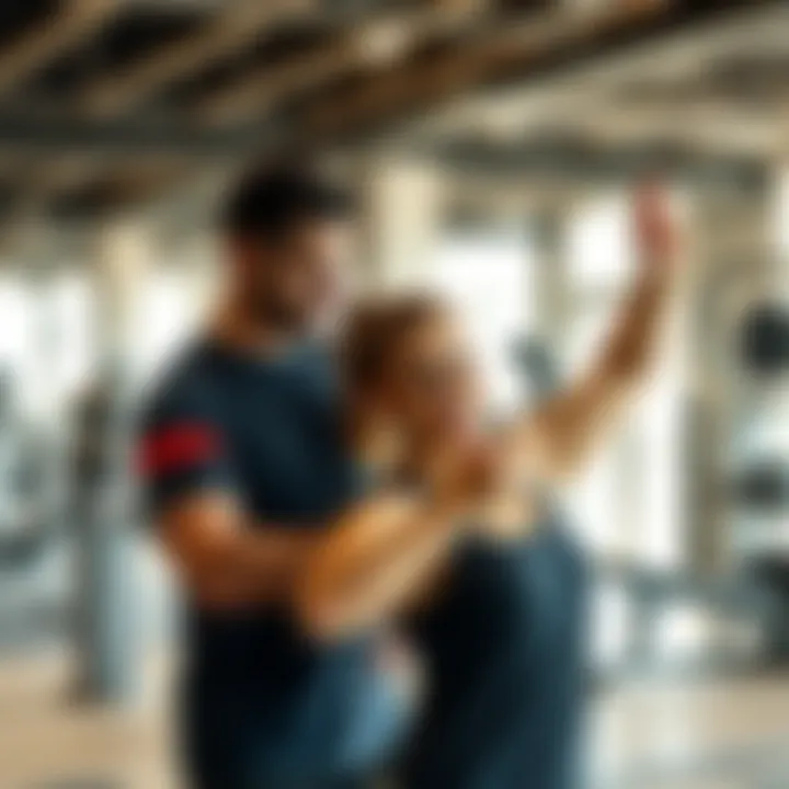 Personal trainer guiding a client through an exercise routine