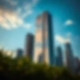 A modern skyscraper in Dubai reflecting the skyline