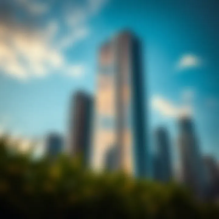 A modern skyscraper in Dubai reflecting the skyline