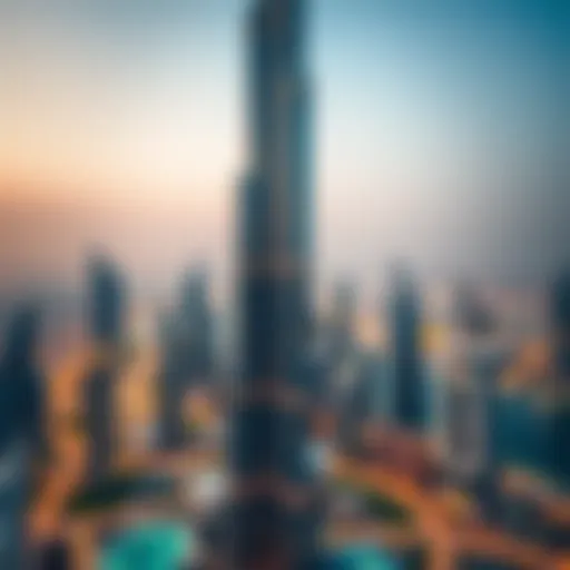 Aerial view showcasing the grandeur of Burj Khalifa against the Dubai skyline