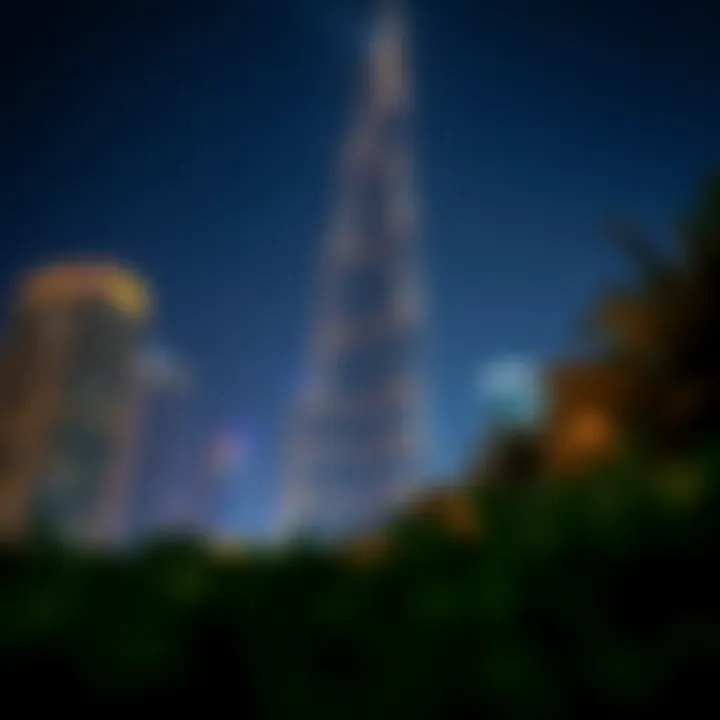 Night view of Burj Khalifa illuminated, reflecting its role in Dubai's nightlife