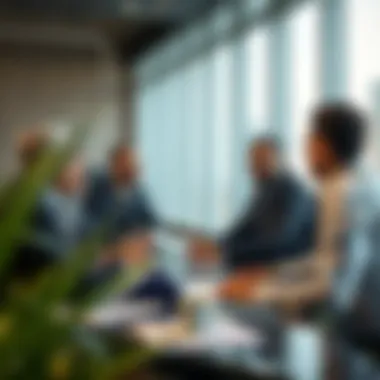 Group of real estate professionals in a meeting discussing title deeds