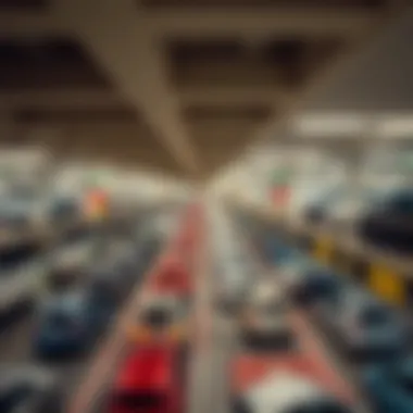 A panoramic view of a busy parking facility in Dubai
