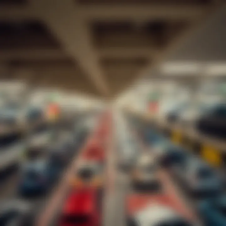A panoramic view of a busy parking facility in Dubai