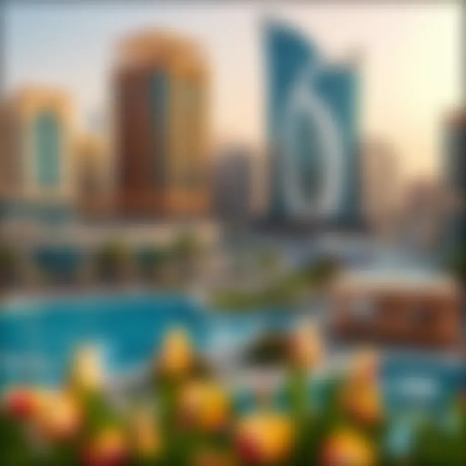 A scenic view of Dubai's International City showcasing its architectural diversity