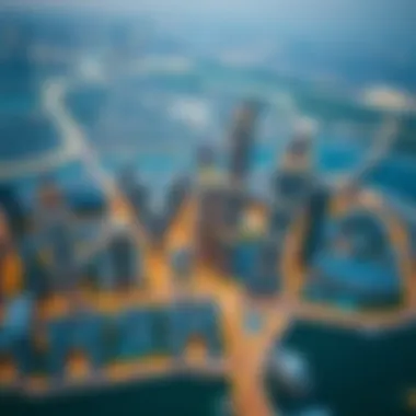 Dubai's Luxurious Skyline Aerial view of Dubai skyline showcasing luxury apartments