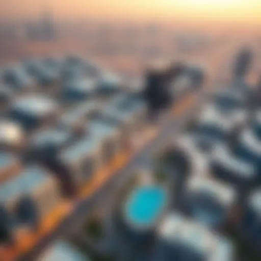 Aerial view of District 2020 showcasing modern architecture