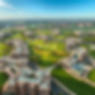 Aerial View of Dubai Hills Golf Grove Aerial view of Dubai Hills Golf Grove showcasing the lush greens and scenic landscapes