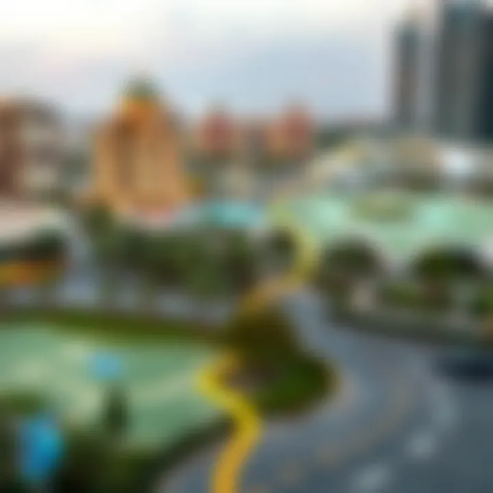 Map highlighting accessibility routes to Dubai Investment Park