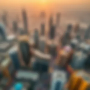 Aerial view of Dubai's business district highlighting key areas for office rentals