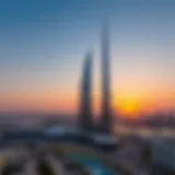 Panoramic view of Al Zarooni Tower at sunset