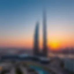 Panoramic view of Al Zarooni Tower at sunset