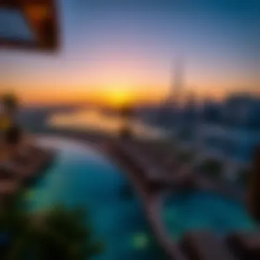 Breathtaking Views: Sunset at Bulgari Resort Spectacular sunset view from Bulgari Resort overlooking the Dubai skyline