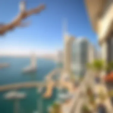 A serene view of Dubai Marina from a coworking space balcony