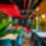 A modern coworking space interior with vibrant decor