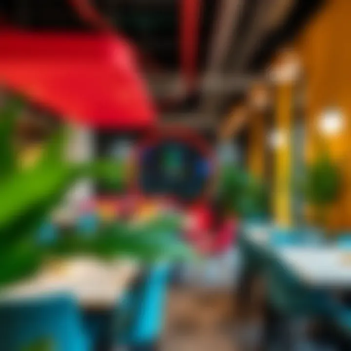 A modern coworking space interior with vibrant decor