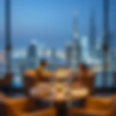 Elegant dining setting overlooking Dubai skyline