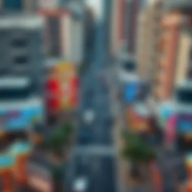 Aerial view of Du Hamdan Street showcasing its vibrant architecture and bustling atmosphere