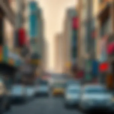 Commercial establishments and shopping centers lining Du Hamdan Street, illustrating economic activity