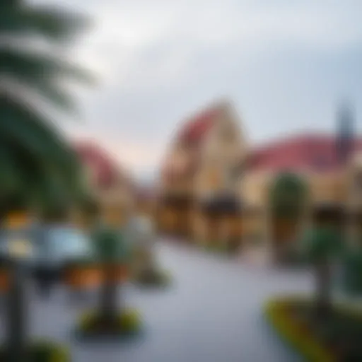 Diverse Architectural Styles in International Village A panoramic view of the International Village showcasing diverse architectural styles