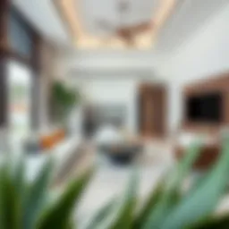 Contemporary living space layout in June