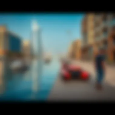 A scenic waterfront lifestyle scene in Dubai Maritime City featuring leisure activities