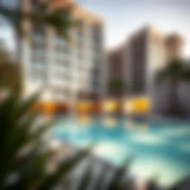 Elegant residential building with a stunning pool view