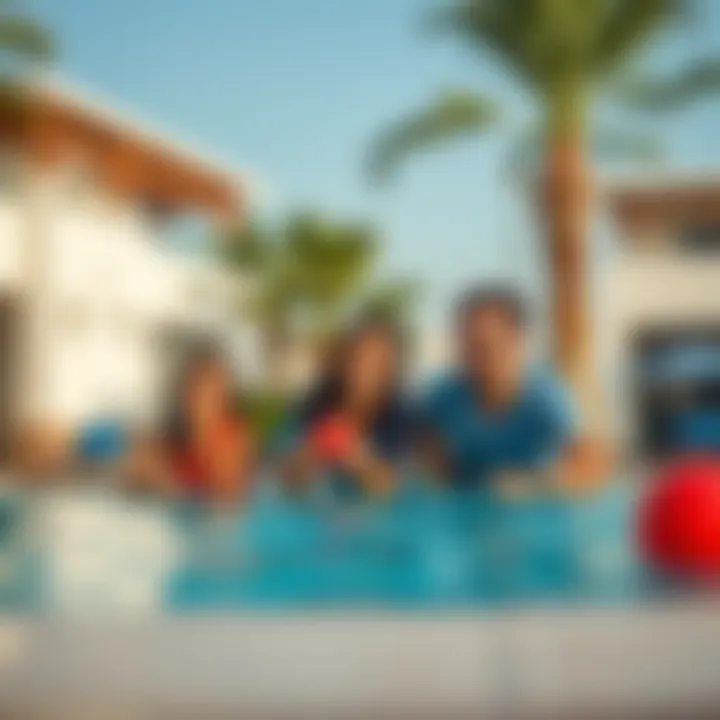 Family enjoying time by a community swimming pool