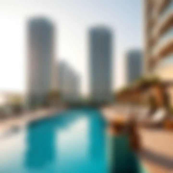 Amenities available at Sparkle Towers, featuring the pool and recreational areas