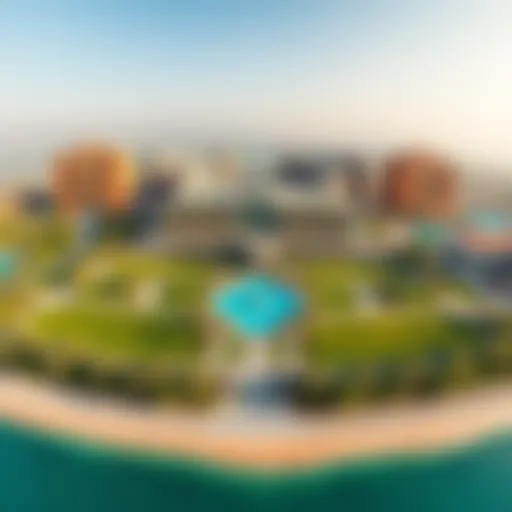 Aerial view of Yas Island showcasing green spaces and modern architecture