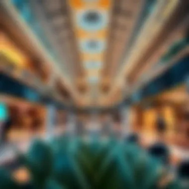 An interior shot of a luxurious mall featuring leisure and retail spaces