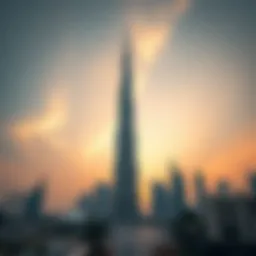 Stunning landscape of the Burj Khalifa with a sunset