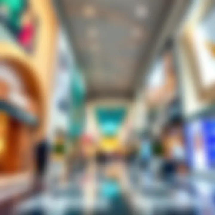 Interior shot highlighting vibrant shopping areas and luxury brands