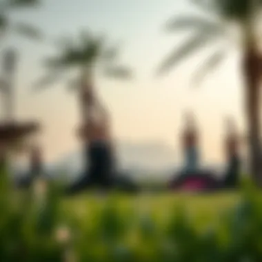 A serene outdoor yoga session in the lush surroundings of Dubai Hills.