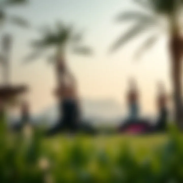 A serene outdoor yoga session in the lush surroundings of Dubai Hills.