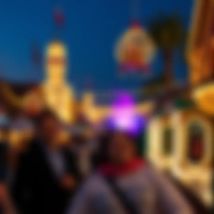 An evening scene with dazzling lights and entertainment performances