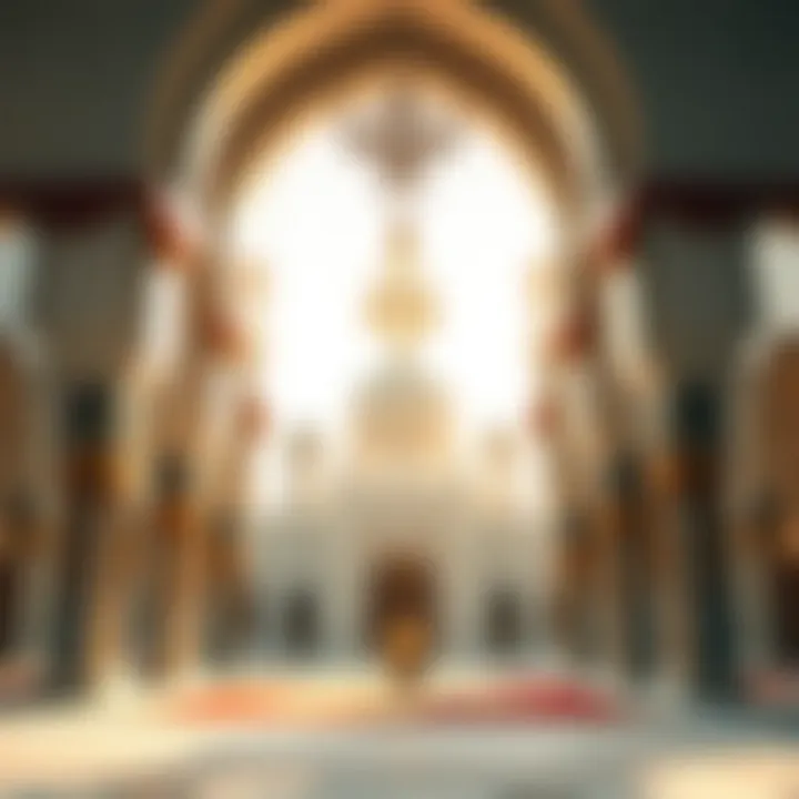 A serene mosque adorned with festive decorations during Ramadan