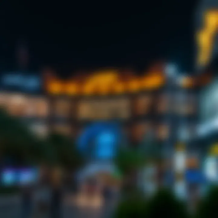 Exterior night view of مول غاليريا, beautifully illuminated and bustling with activity