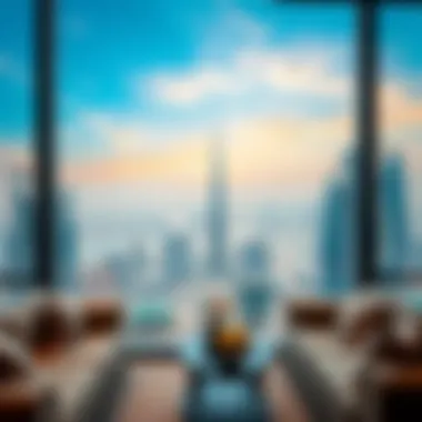 Breathtaking Dubai Skyline from Your Family Room Scenic view of Dubai skyline from a family room