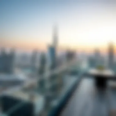 Breathtaking Skyline Views from the Hotel Terrace Panoramic view of Dubai skyline from the hotel terrace