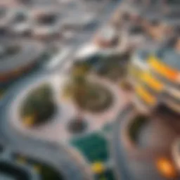 Aerial view of the Plaza in Masdar City showcasing its innovative design