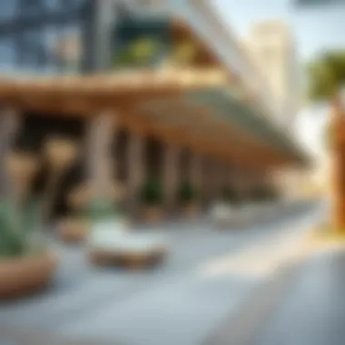 Sustainable Architectural Features of the Plaza Close-up of sustainable architecture elements in the Plaza