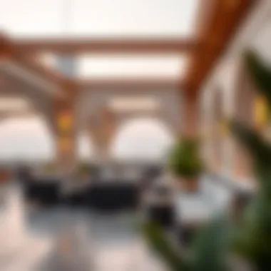Architectural details highlighting the contemporary design elements of Al Qana's rooftop lounge