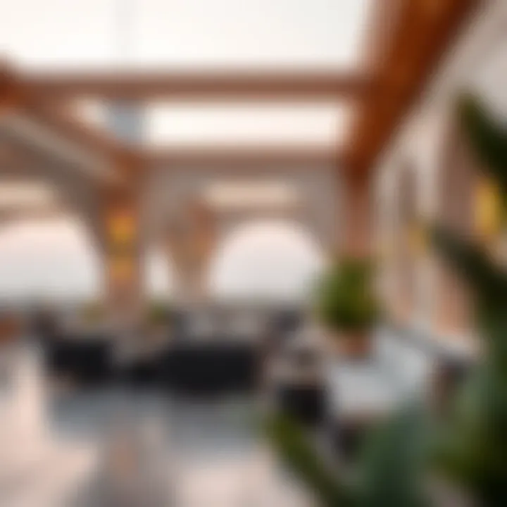 Architectural details highlighting the contemporary design elements of Al Qana's rooftop lounge