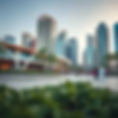 Visitors enjoying leisure activities at The Dubai Mall Park, surrounded by modern urban structures.