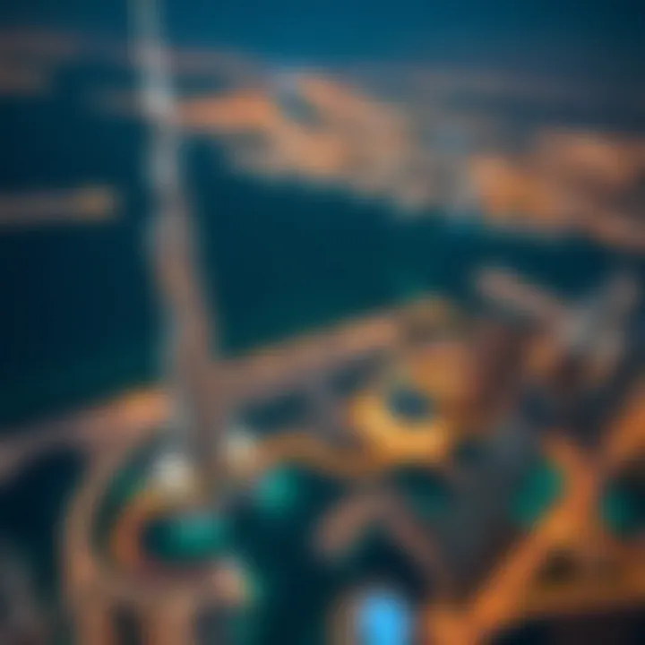 Aerial view of the Dubai Marina and Burj Khalifa