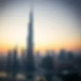 Stunning view of Burj Khalifa skyline at sunset